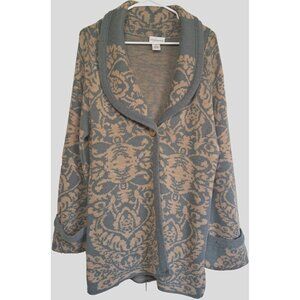 Soft Surroundings S 1-Button Oversized Shawl Collar Long Raglan Sleeve Cardigan